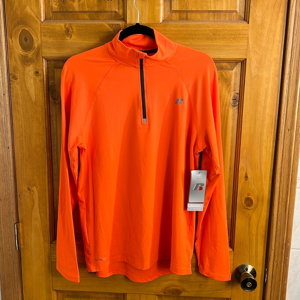 NWT Russel performance quarter zip Size S (34-46) Orange dri-power 360 stretch
